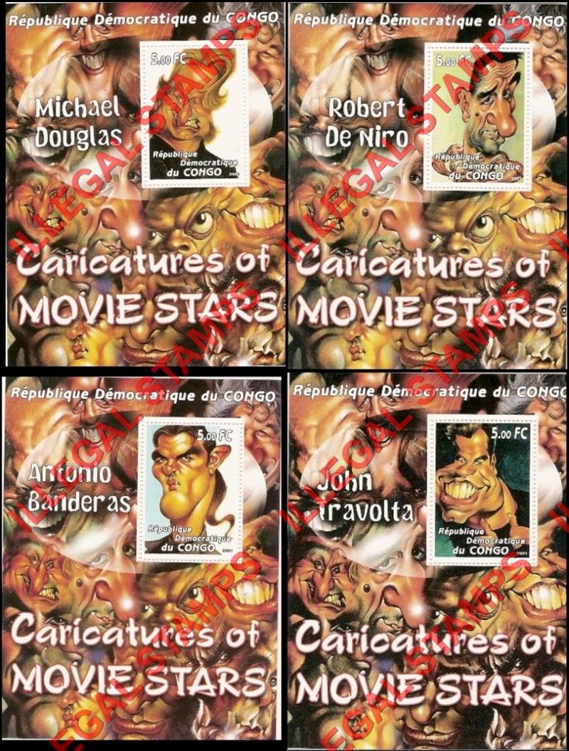 Congo Democratic Republic 2001 Caricatures of Movie Stars Illegal Stamp Souvenir Sheets of 1 (Part 1) Congo Democratic Republic 2001 Caricatures of Movie Stars Illegal Stamp Souvenir Sheets of 1 (Part 1)