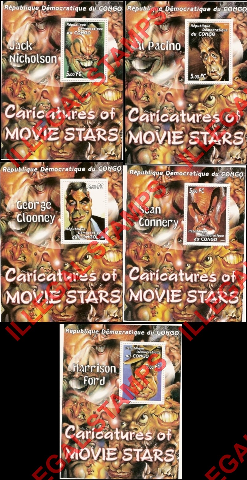 Congo Democratic Republic 2001 Caricatures of Movie Stars Illegal Stamp Souvenir Sheets of 1 (Part 3) Congo Democratic Republic 2001 Caricatures of Movie Stars Illegal Stamp Souvenir Sheets of 1 (Part 3)