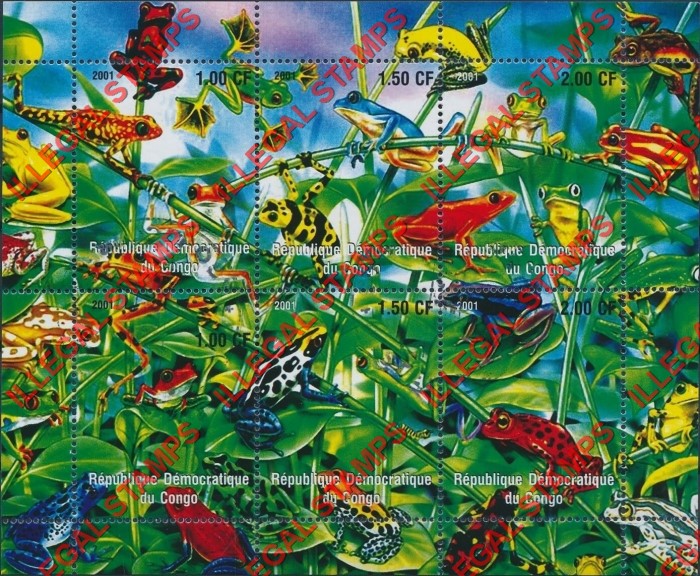 Congo Democratic Republic 2001 Frogs Illegal Stamp Souvenir Sheet of 6 Congo Democratic Republic 2001 Frogs Illegal Stamp Souvenir Sheet of 6