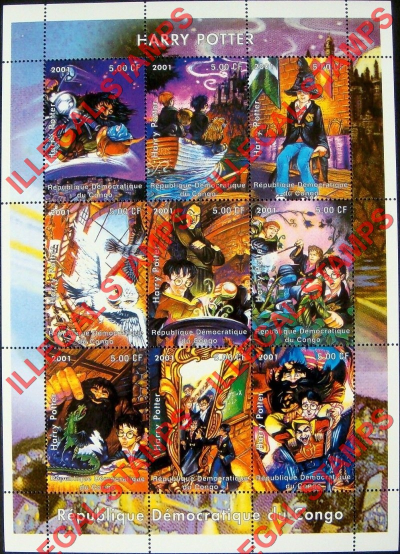 Congo Democratic Republic 2001 Harry Potter Comics Illegal Stamp Sheet of 9 Congo Democratic Republic 2001 Harry Potter Comics Illegal Stamp Sheet of 9