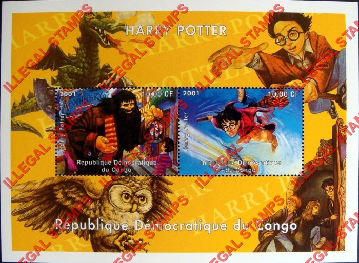 Congo Democratic Republic 2001 Harry Potter Comics Illegal Stamp Souvenir Sheet of 2 Congo Democratic Republic 2001 Harry Potter Comics Illegal Stamp Souvenir Sheet of 2
