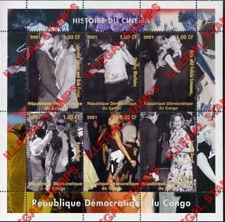Congo Democratic Republic 2001 History of Cinema Illegal Stamp Souvenir Sheet of 6 Congo Democratic Republic 2001 History of Cinema Illegal Stamp Souvenir Sheet of 6