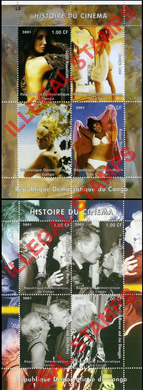 Congo Democratic Republic 2001 History of Cinema Illegal Stamp Souvenir Sheets of 4 Congo Democratic Republic 2001 History of Cinema Illegal Stamp Souvenir Sheets of 4