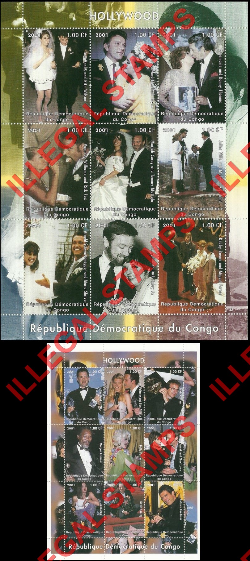 Congo Democratic Republic 2001 Hollywood Illegal Stamp Sheets of 9 (Part 1) Congo Democratic Republic 2001 Hollywood Illegal Stamp Sheets of 9 (Part 1)