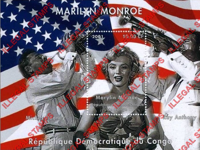 Congo Democratic Republic 2001 Marilyn Monroe Illegal Stamp Souvenir Sheet of 1 Congo Democratic Republic 2001 Marilyn Monroe Illegal Stamp Souvenir Sheet of 1