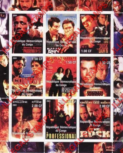 Congo Democratic Republic 2001 Movie Posters Illegal Stamp Sheet of 9 Congo Democratic Republic 2001 Movie Posters Illegal Stamp Sheet of 9
