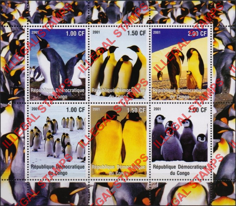 Congo Democratic Republic 2001 Penguins Illegal Stamp Souvenir Sheet of 6 Congo Democratic Republic 2001 Penguins Illegal Stamp Souvenir Sheet of 6