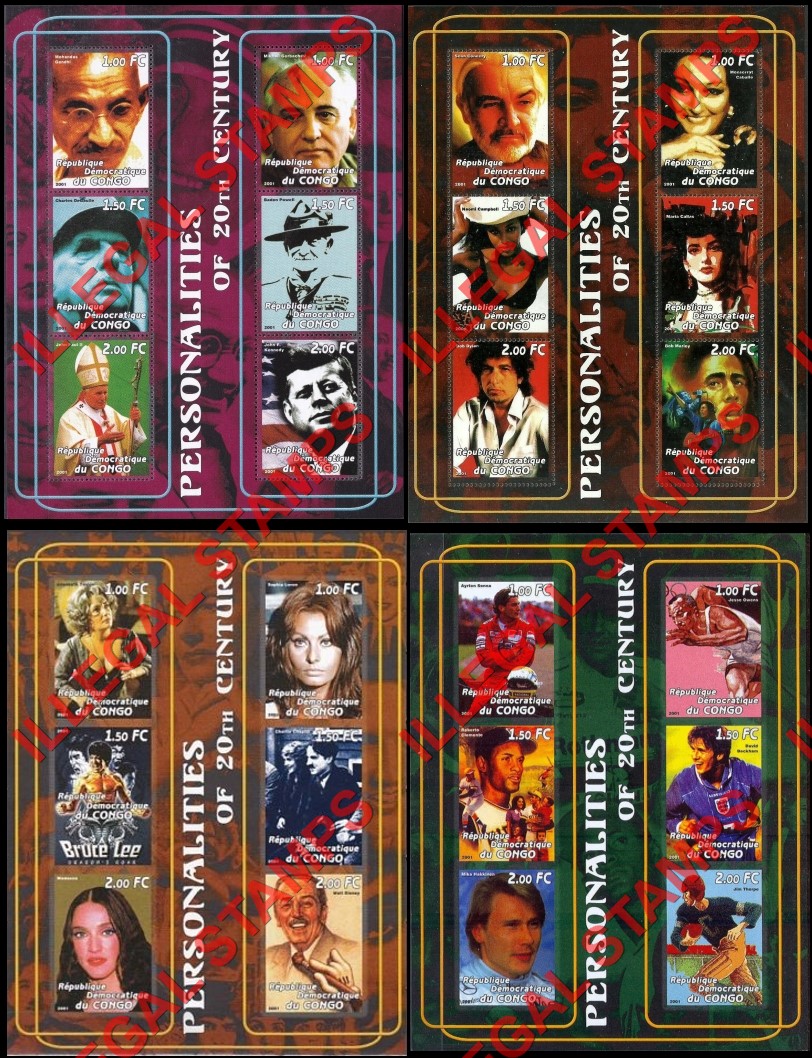 Congo Democratic Republic 2001 Personalities of the 20th Century Illegal Stamp Souvenir Sheets of 6 (Part 1) Congo Democratic Republic 2001 Personalities of the 20th Century Illegal Stamp Souvenir Sheets of 6 (Part 1)