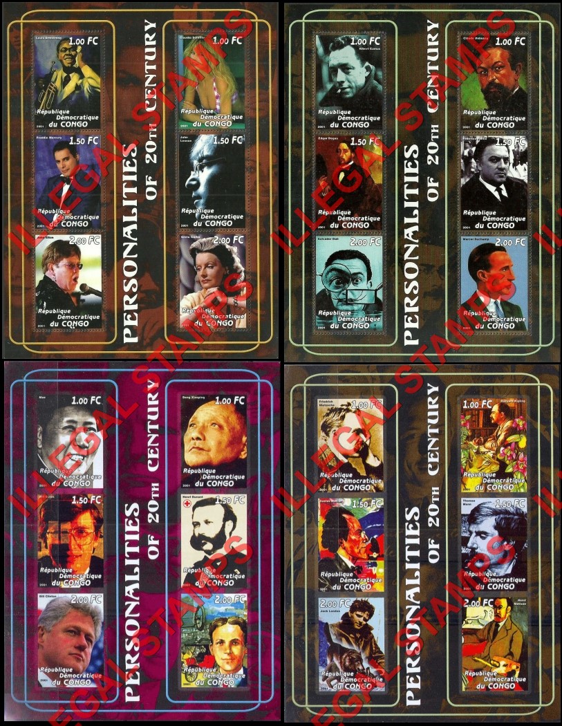 Congo Democratic Republic 2001 Personalities of the 20th Century Illegal Stamp Souvenir Sheets of 6 (Part 3) Congo Democratic Republic 2001 Personalities of the 20th Century Illegal Stamp Souvenir Sheets of 6 (Part 3)