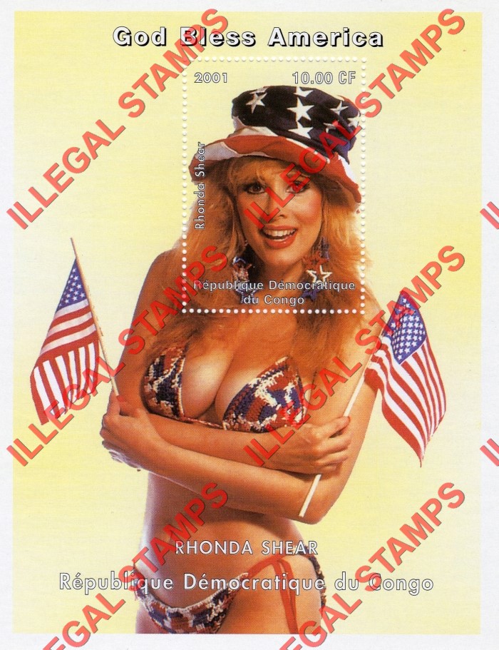 Congo Democratic Republic 2001 Rhonda Shear Illegal Stamp Souvenir Sheet of 1 Congo Democratic Republic 2001 Rhonda Shear Illegal Stamp Souvenir Sheet of 1