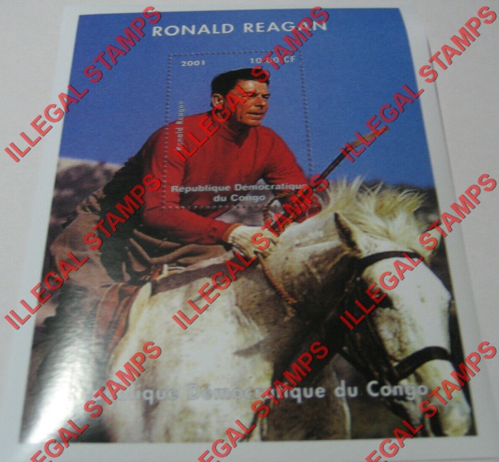 Congo Democratic Republic 2001 Ronald Reagan Illegal Stamp Souvenir Sheet of 1 Congo Democratic Republic 2001 Ronald Reagan Illegal Stamp Souvenir Sheet of 1