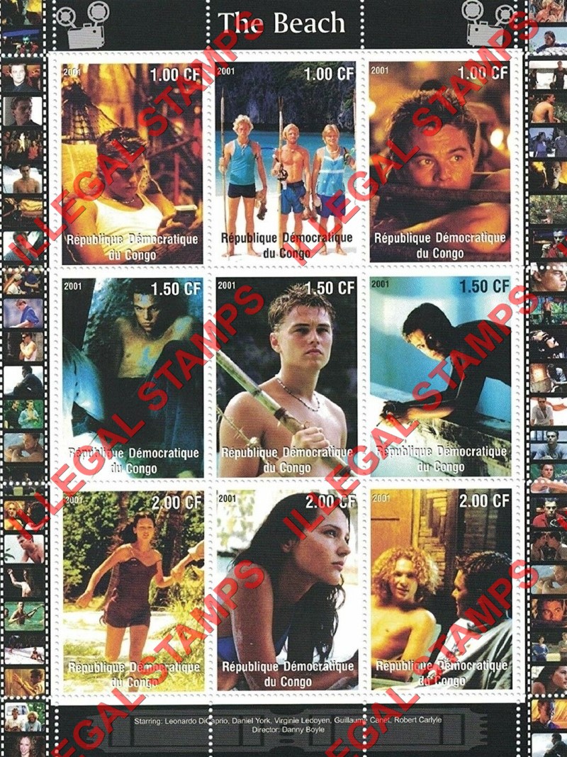 Congo Democratic Republic 2001 The Beach Illegal Stamp Sheet of 9 Congo Democratic Republic 2001 The Beach Illegal Stamp Sheet of 9