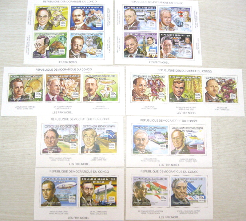 Congo Democratic Republic 2002 Nobel Prize Winners Souvenir Sheets of 2, 3 and 4 Michel Number 1724-1745 Congo Democratic Republic 2002 Nobel Prize Winners Souvenir Sheets of 2, 3 and 4 Michel Number 1724-1745