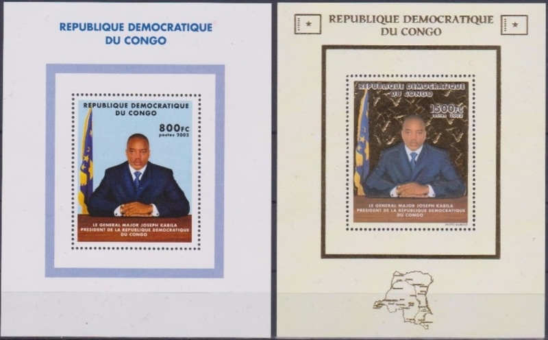 Congo Democratic Republic 2002 Joseph Kabila Souvenir Sheets of 1 Scott Number 1645-1646 Congo Democratic Republic 2002 Joseph Kabila Souvenir Sheets of 1 Scott Number 1645-1646