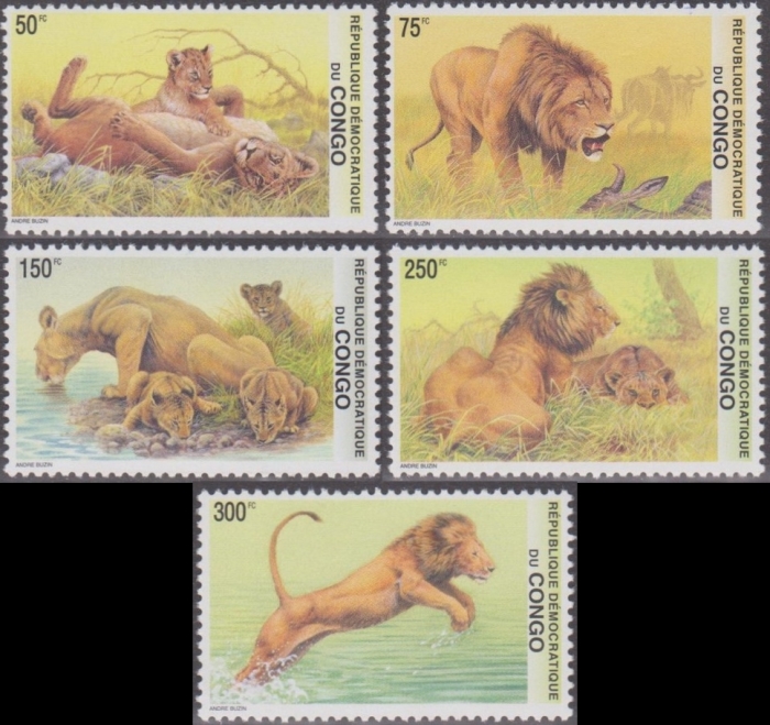 Congo Democratic Republic 2002 Lions Scott Number 1621-1625 Congo Democratic Republic 2002 Lions Scott Number 1621-1625