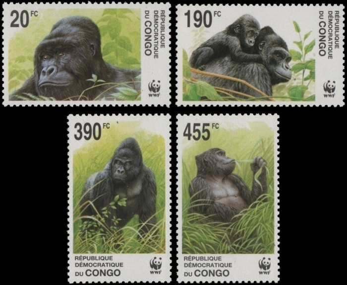 Congo Democratic Republic 2002 WWF Gorillas Scott Number 1638-1641 Congo Democratic Republic 2002 WWF Gorillas Scott Number 1638-1641