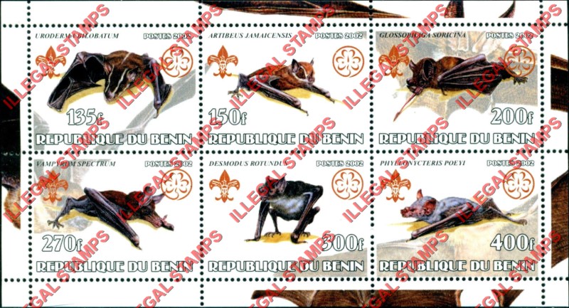 Congo Democratic Republic 2002 Bats Illegal Stamp Souvenir Sheet of 6 Congo Democratic Republic 2002 Bats Illegal Stamp Souvenir Sheet of 6