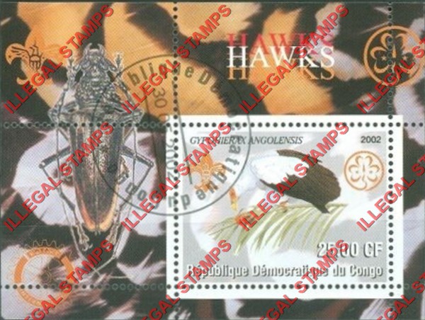 Congo Democratic Republic 2002 Birds Hawks Illegal Stamp Souvenir Sheet of 1 Congo Democratic Republic 2002 Birds Hawks Illegal Stamp Souvenir Sheet of 1