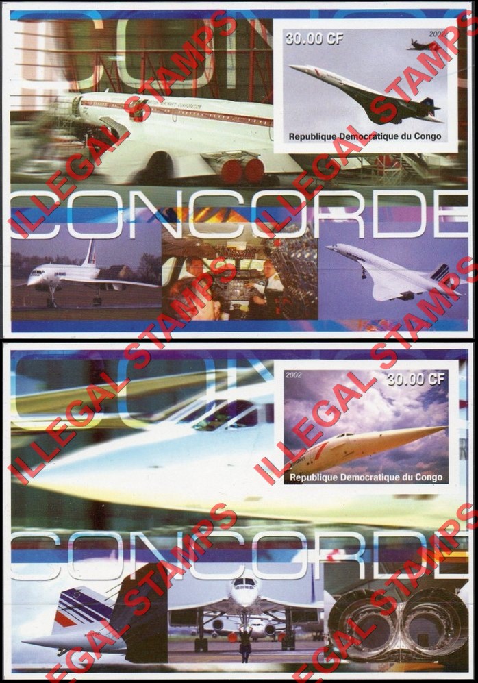 Congo Democratic Republic 2002 Concorde Illegal Stamp Souvenir Sheets of 1 Congo Democratic Republic 2002 Concorde Illegal Stamp Souvenir Sheets of 1
