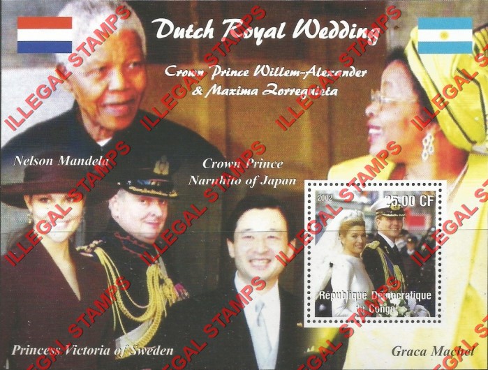 Congo Democratic Republic 2002 Dutch Royal Wedding Illegal Stamp Souvenir Sheet of 1 Congo Democratic Republic 2002 Dutch Royal Wedding Illegal Stamp Souvenir Sheet of 1