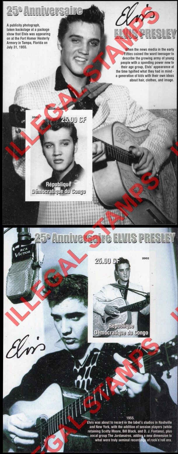 Congo Democratic Republic 2002 Elvis Presley Illegal Stamp Souvenir Sheets of 1 (Part 1) Congo Democratic Republic 2002 Elvis Presley Illegal Stamp Souvenir Sheets of 1 (Part 1)