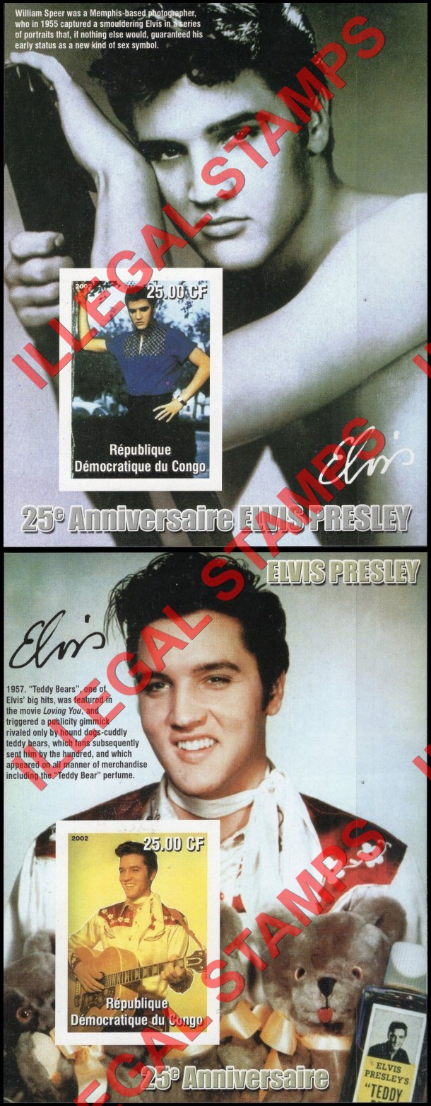 Congo Democratic Republic 2002 Elvis Presley Illegal Stamp Souvenir Sheets of 1 (Part 2) Congo Democratic Republic 2002 Elvis Presley Illegal Stamp Souvenir Sheets of 1 (Part 2)