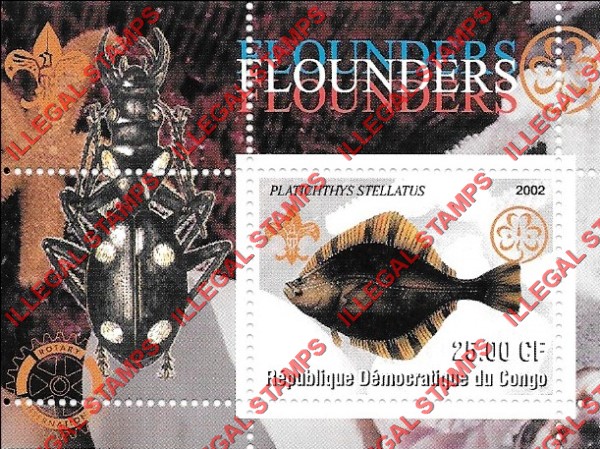 Congo Democratic Republic 2002 Fish Flounders Illegal Stamp Souvenir Sheet of 1 Congo Democratic Republic 2002 Fish Flounders Illegal Stamp Souvenir Sheet of 1