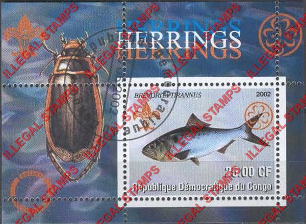 Congo Democratic Republic 2002 Fish Herrings Illegal Stamp Souvenir Sheet of 1 Congo Democratic Republic 2002 Fish Herrings Illegal Stamp Souvenir Sheet of 1
