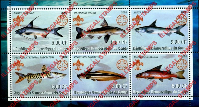 Congo Democratic Republic 2002 Fish Siluriformes Illegal Stamp Souvenir Sheet of 6 Congo Democratic Republic 2002 Fish Siluriformes Illegal Stamp Souvenir Sheet of 6