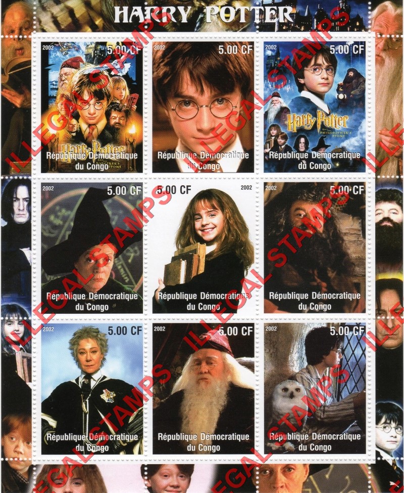 Congo Democratic Republic 2002 Harry Potter Illegal Stamp Sheet of 9 Congo Democratic Republic 2002 Harry Potter Illegal Stamp Sheet of 9