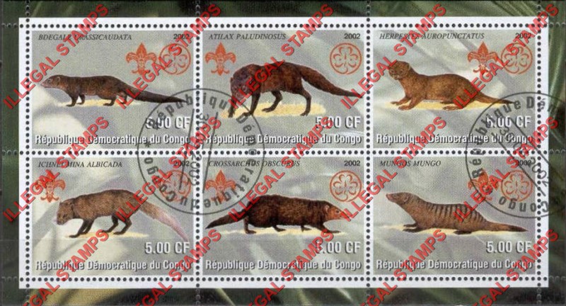 Congo Democratic Republic 2002 Herpestidae Illegal Stamp Souvenir Sheet of 6 Congo Democratic Republic 2002 Herpestidae Illegal Stamp Souvenir Sheet of 6