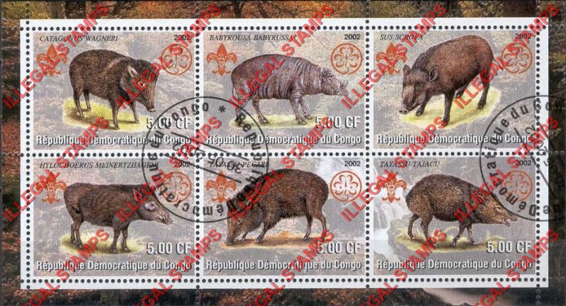 Congo Democratic Republic 2002 Hogs Suidae Illegal Stamp Souvenir Sheet of 6 Congo Democratic Republic 2002 Hogs Suidae Illegal Stamp Souvenir Sheet of 6