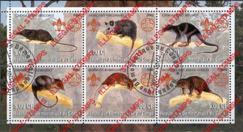 Congo Democratic Republic 2002 Mettheria Illegal Stamp Souvenir Sheet of 6 Congo Democratic Republic 2002 Mettheria Illegal Stamp Souvenir Sheet of 6