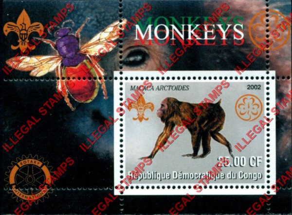 Congo Democratic Republic 2002 Monkeys Illegal Stamp Souvenir Sheet of 1 Congo Democratic Republic 2002 Monkeys Illegal Stamp Souvenir Sheet of 1