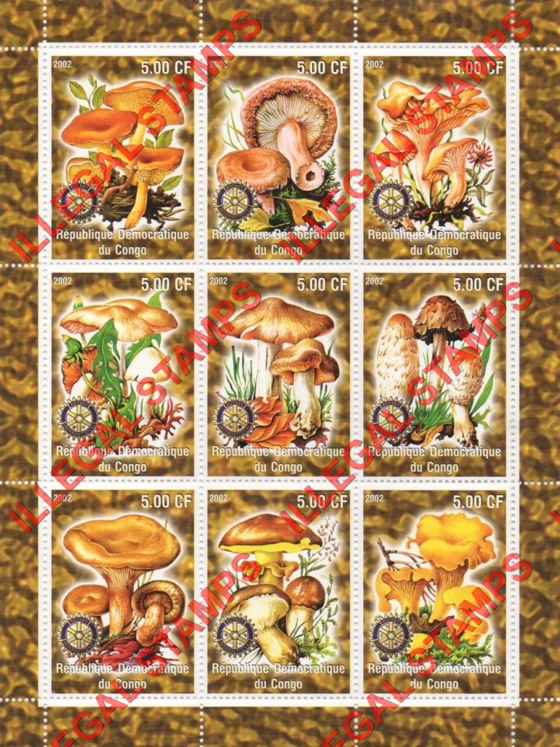 Congo Democratic Republic 2002 Mushrooms Illegal Stamp Sheet of 9 Congo Democratic Republic 2002 Mushrooms Illegal Stamp Sheet of 9