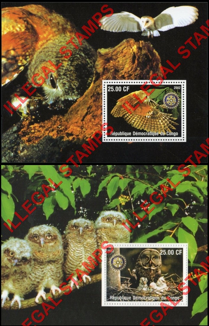 Congo Democratic Republic 2002 Owls Illegal Stamp Souvenir Sheets of 1 Congo Democratic Republic 2002 Owls Illegal Stamp Souvenir Sheets of 1