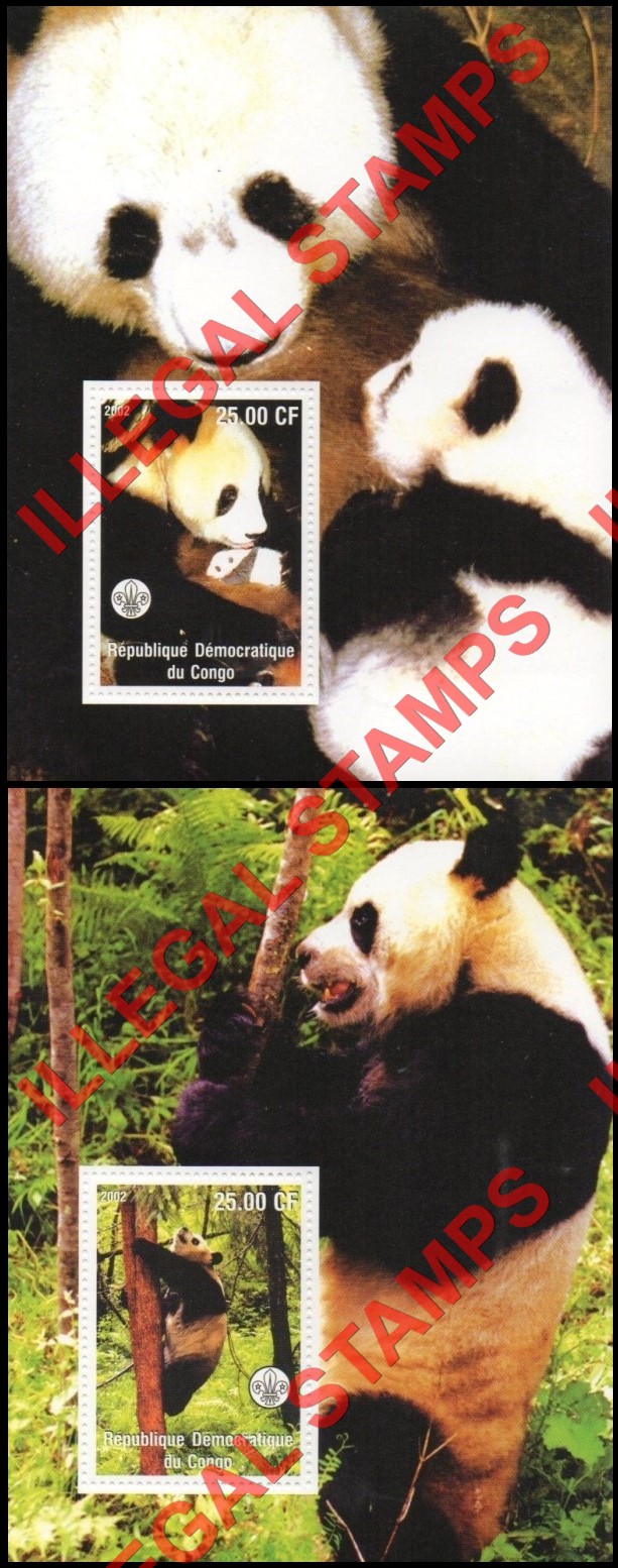 Congo Democratic Republic 2002 Pandas Illegal Stamp Souvenir Sheets of 1 Congo Democratic Republic 2002 Pandas Illegal Stamp Souvenir Sheets of 1