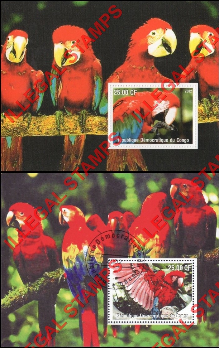 Congo Democratic Republic 2002 Parrots Illegal Stamp Souvenir Sheets of 1 Congo Democratic Republic 2002 Parrots Illegal Stamp Souvenir Sheets of 1