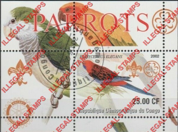 Congo Democratic Republic 2002 Parrots Illegal Stamp Souvenir Sheet of 1 Congo Democratic Republic 2002 Parrots Illegal Stamp Souvenir Sheet of 1