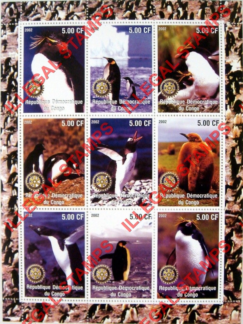 Congo Democratic Republic 2002 Penguins Illegal Stamp Sheet of 9 Congo Democratic Republic 2002 Penguins Illegal Stamp Sheet of 9