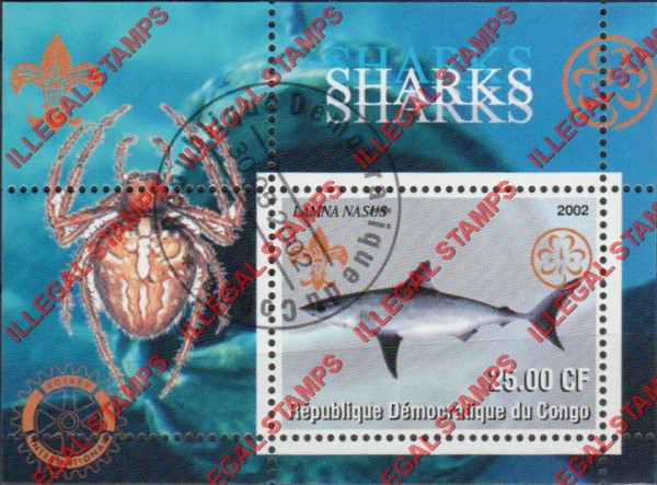 Congo Democratic Republic 2002 Sharks Illegal Stamp Souvenir Sheet of 1 Congo Democratic Republic 2002 Sharks Illegal Stamp Souvenir Sheet of 1