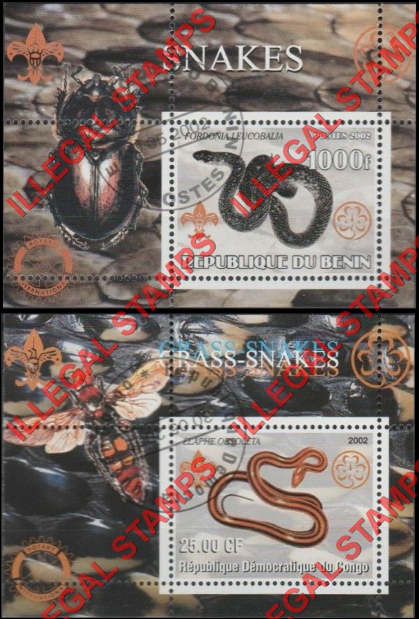 Congo Democratic Republic 2002 Snakes Illegal Stamp Souvenir Sheets of 1 Congo Democratic Republic 2002 Snakes Illegal Stamp Souvenir Sheets of 1