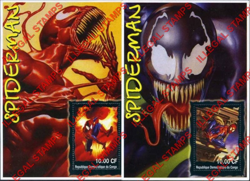 Congo Democratic Republic 2002 Spiderman Illegal Stamp Souvenir Sheets of 1 Congo Democratic Republic 2002 Spiderman Illegal Stamp Souvenir Sheets of 1
