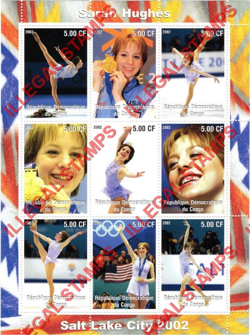 Congo Democratic Republic 2002 Winter Olympics Sarah Hughes Skating Illegal Stamp Sheet of 9 Congo Democratic Republic 2002 Winter Olympics Sarah Hughes Skating Illegal Stamp Sheet of 9