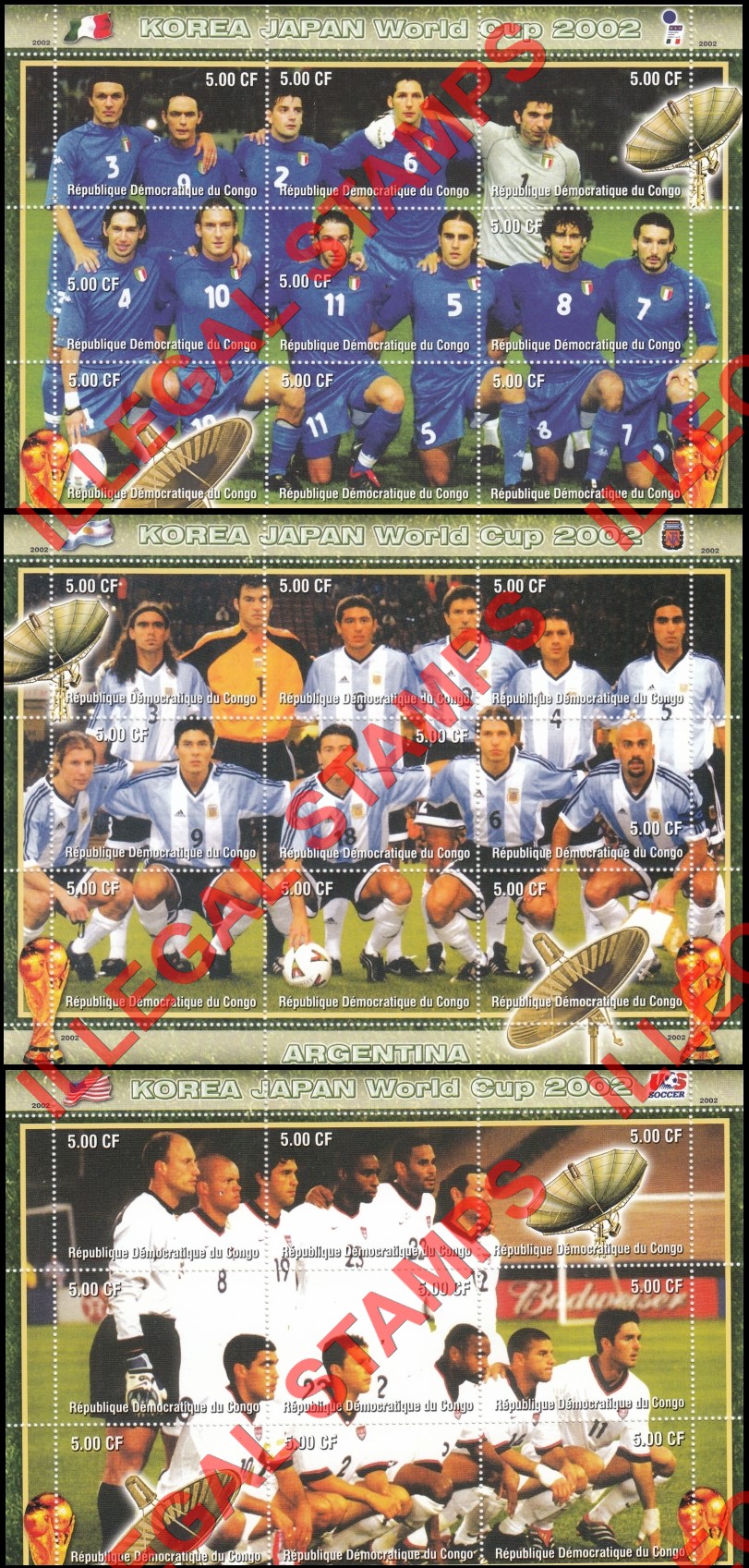 Congo Democratic Republic 2002 World Cup Soccer Teams Illegal Stamp Sheets of 9 (Part 2) Congo Democratic Republic 2002 World Cup Soccer Teams Illegal Stamp Sheets of 9 (Part 2)