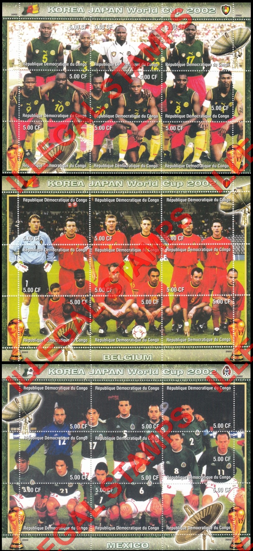 Congo Democratic Republic 2002 World Cup Soccer Teams Illegal Stamp Sheets of 9 (Part 3) Congo Democratic Republic 2002 World Cup Soccer Teams Illegal Stamp Sheets of 9 (Part 3)