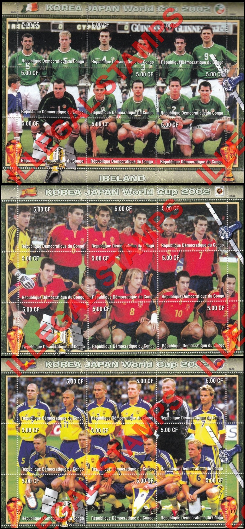 Congo Democratic Republic 2002 World Cup Soccer Teams Illegal Stamp Sheets of 9 (Part 5) Congo Democratic Republic 2002 World Cup Soccer Teams Illegal Stamp Sheets of 9 (Part 5)