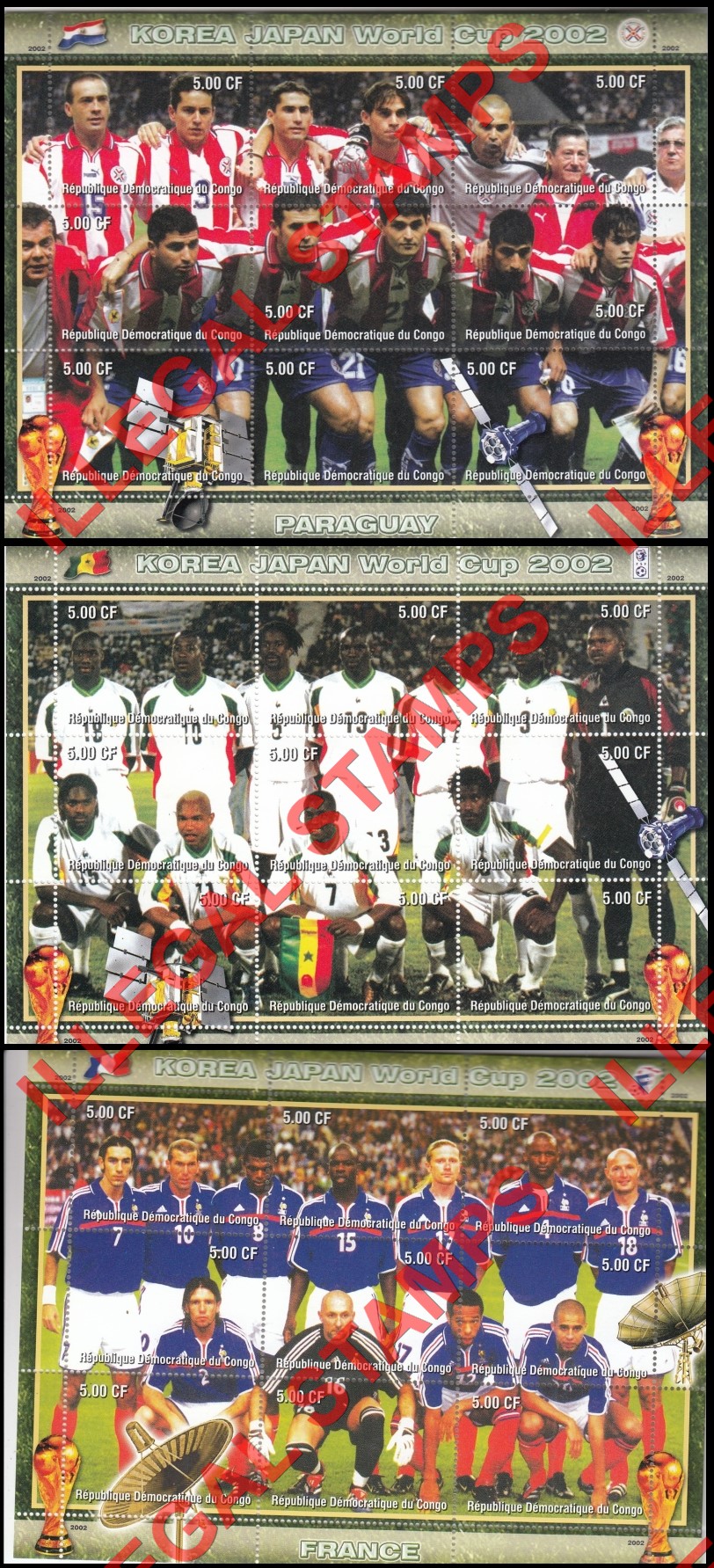Congo Democratic Republic 2002 World Cup Soccer Teams Illegal Stamp Sheets of 9 (Part 6) Congo Democratic Republic 2002 World Cup Soccer Teams Illegal Stamp Sheets of 9 (Part 6)