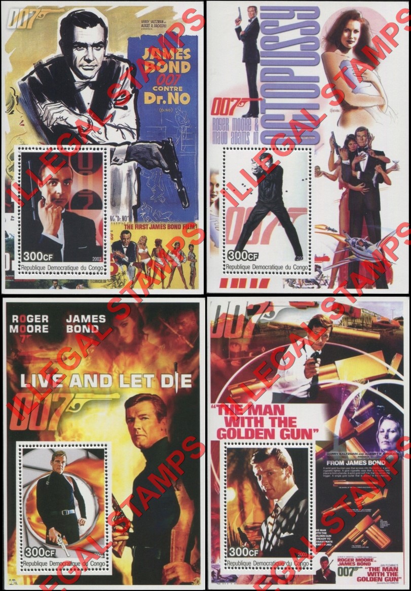 Congo Democratic Republic 2003 James Bond Illegal Stamp Souvenir Sheets of 1 (Part 1)