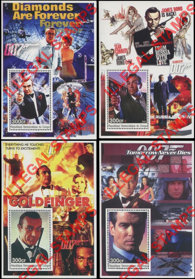 Congo Democratic Republic 2003 James Bond Illegal Stamp Souvenir Sheets of 1 (Part 2)